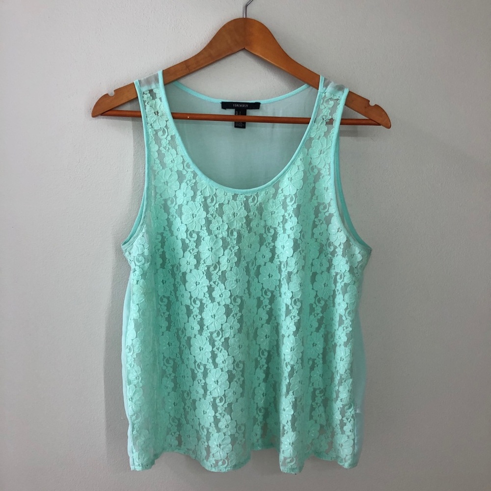 Teal lace/sheer tank top | Forever21